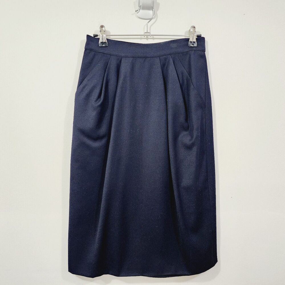Max Mara Italy Navy Wool Straight Pencil Skirt Plaid Lined Zip Women’s Size US 4